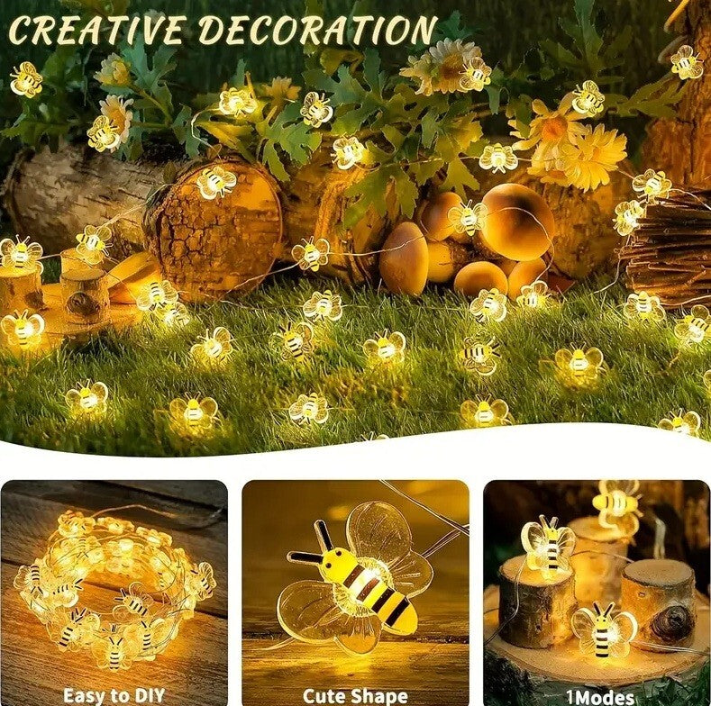 Bee LED Battery Light Fairy Honeybee String Garden Bedroom Christmas Decoration