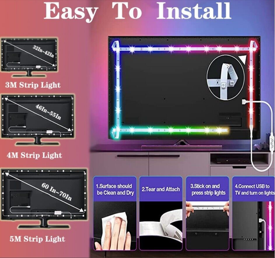 LED Strip Bluetooth APP Light RGB 5050 1- 5m Colour Changing Tape TV Kitchen