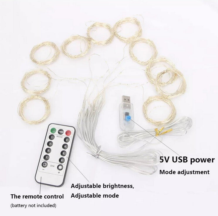 USB LED Window Curtain Fairy String Garden Lights Remote Copper Wire 3M XMAS UK