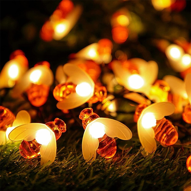 Honey Bee LED Shaped Solar Power 20 LED String Lights Garden Outdoor Waterproof