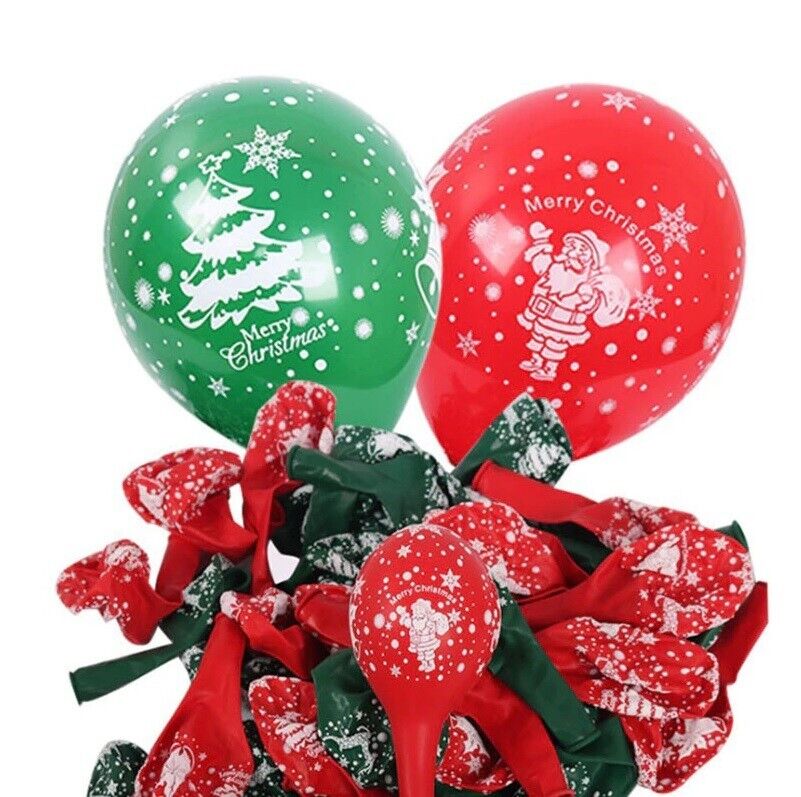 Merry Christmas Balloons x 10 Helium 12” Xmas Red Green Party Decoration Deer UK