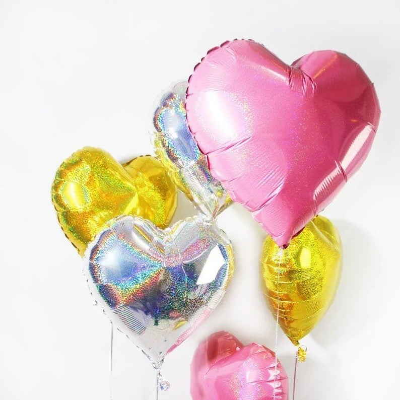 Heart 18” Balloons Foil 10 x Laser Shiny Helium Air Birthday Party Wedding Décor