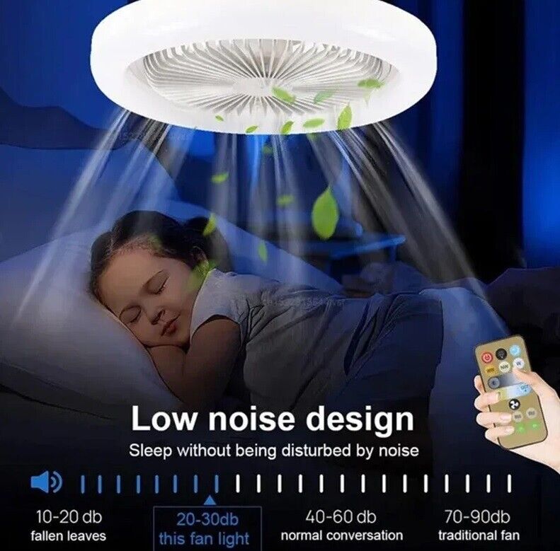 LED Fan Light Ceiling Adjustable Wind Speed Remote Control Bedroom Livingroom UK