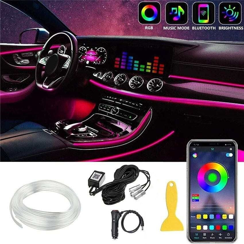 Car LED Neon Lamp Interior 5m RGB Led Strip Light APP Control Optic Fiber Music