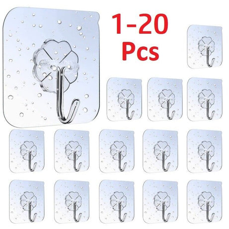1-20 Hooks Self Adhesive Strong Sticky Heavy Duty Wall Seamless Transparent Hook