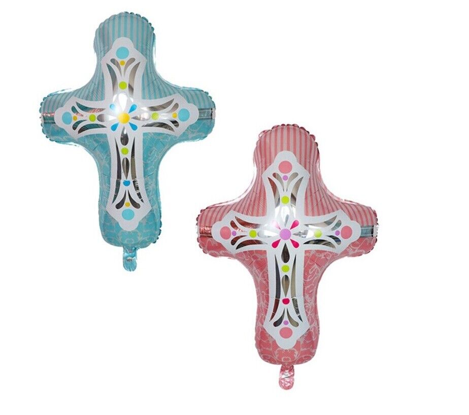 Cross Balloon 28” Baptism Easter Christening First Communion Wedding Pink Blue