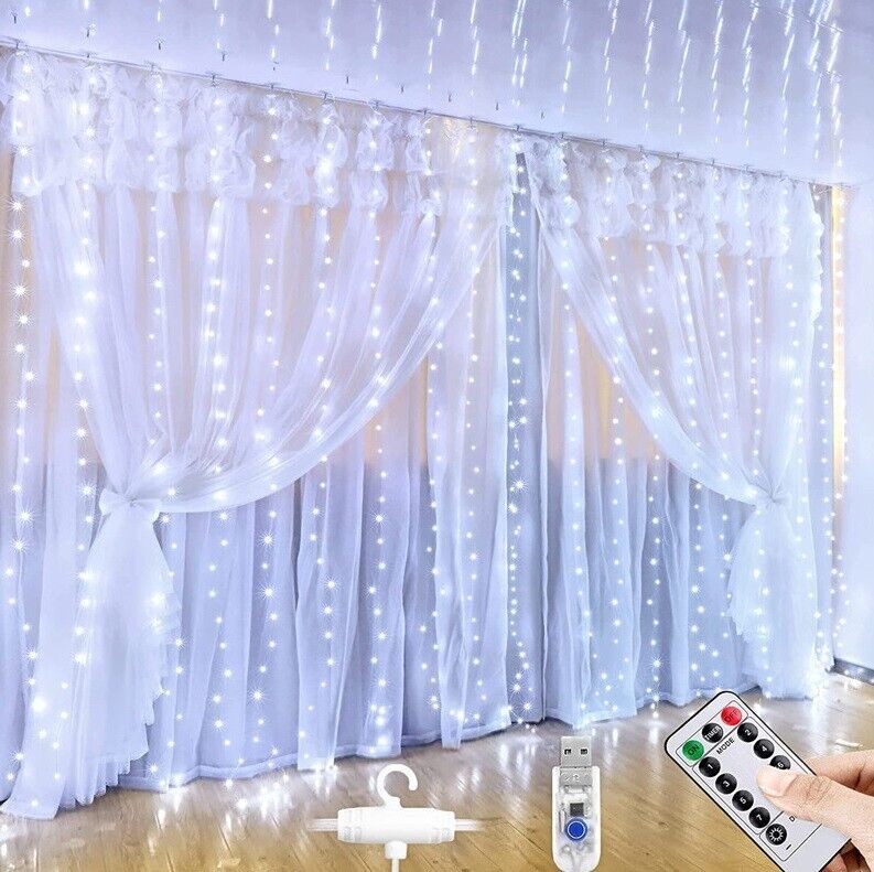 USB LED Window Curtain Fairy String Garden Lights Remote Copper Wire 3M XMAS UK