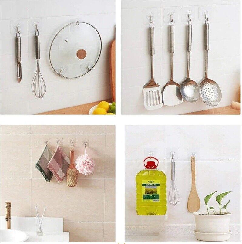 1-20 Hooks Self Adhesive Strong Sticky Heavy Duty Wall Seamless Transparent Hook