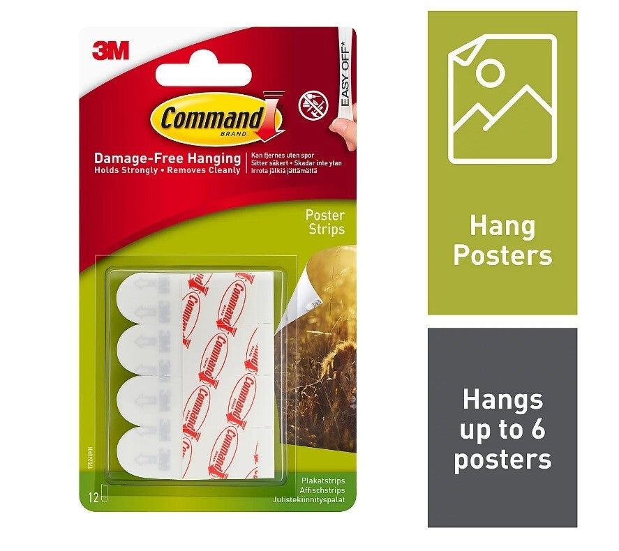 Command Adhesive Poster Strips Clean-removing 3M 12 Strips Wall Picture